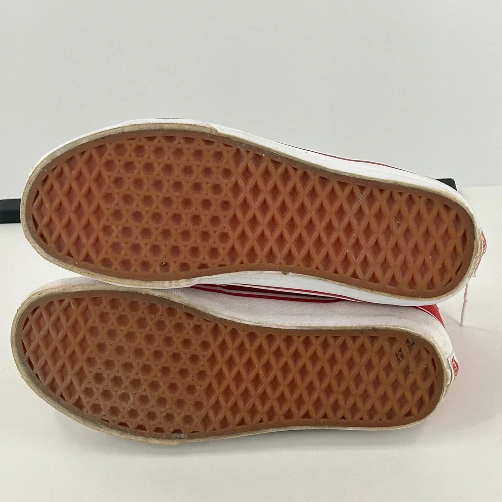 Vans Sk8-Hi High Top Sneakers Red White Canvas‎ Shoes Mens 6.5 Womens 8 Skater